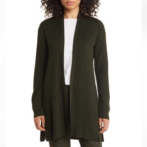 Eileen Fischer Organic Cotton Blend Longline Cardigan in Woodland